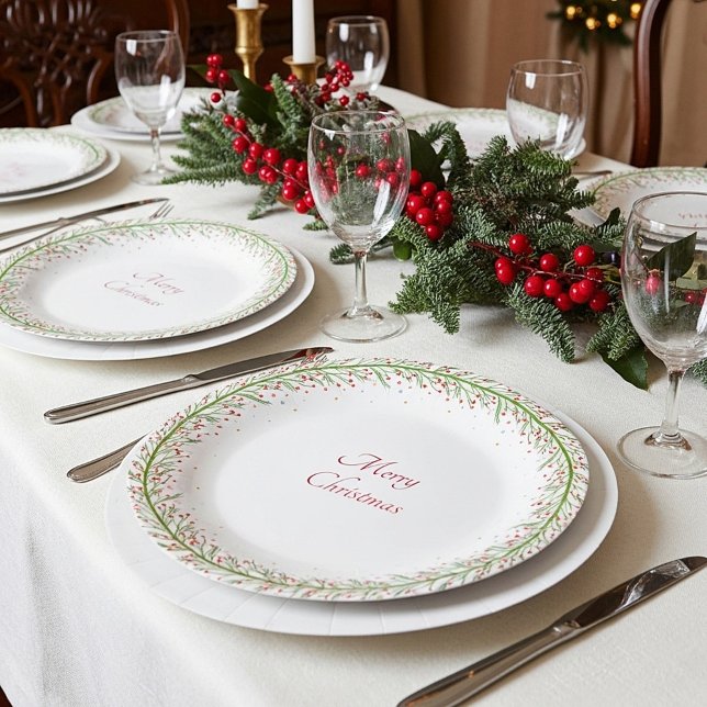 Simple red and green wreath Christmas Paper Plates (Creator Uploaded)