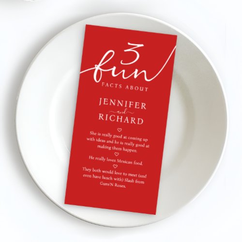 Simple Red And Modern Bride And Groom Fun Facts  Paper Guest Towels