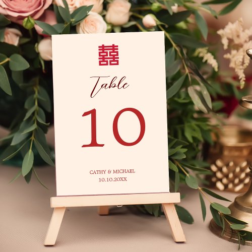 Simple red and modern Chinese wedding Table Number
