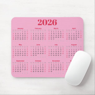 Simple red and pink 2026 Calendar  Mouse Pad