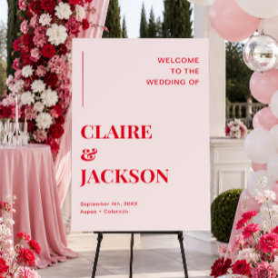 Simple Red and Pink Wedding Welcome Foam Board