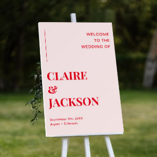 Simple Red and Pink Wedding Welcome Foam Board