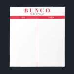 Simple Red and White Bunco Table Tally Notepad<br><div class="desc">Toss a sheet on each table for the person keeping tally of the score and streamline your Bunco game with these ready to go and easy to use tear off tally sheets with two blank columns and red accents.</div>