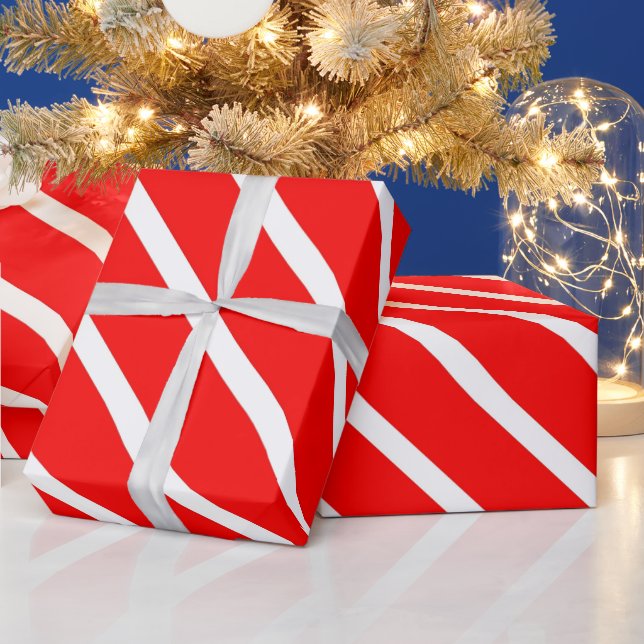 Simple Red and White Diagonal Stripes Pattern Wrapping Paper (Holidays)