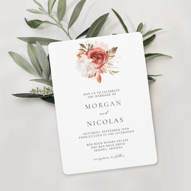 Simple Red and White Floral Bouquet Wedding Invitation (Available in both printed and instant download digital formats.)