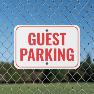 Simple Red and White Guest Parking Metal Sign