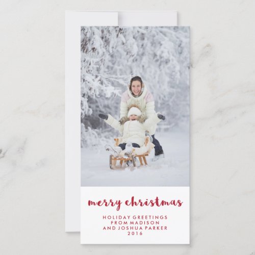 Simple Red and White Merry Christmas  Photo Holiday Card