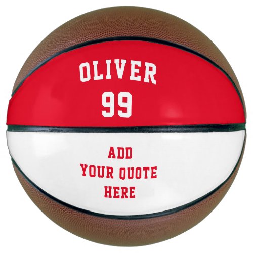 Simple Red and White Name Number Quote Basketball