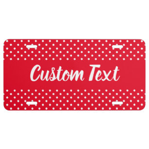Simple Red and White Polka Dot Pattern Add Text License Plate
