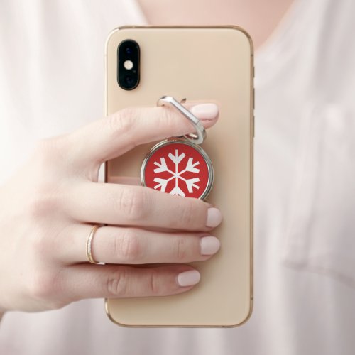 Simple Red and White Snowflake Christmas Holiday Phone Ring Stand