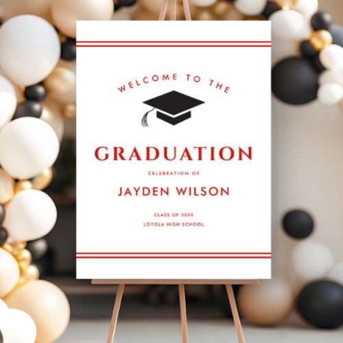Simple Red and White Sporty Graduation Welcome Foam Board
