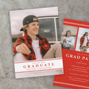 Simple Red and White Sporty Photo Graduation  Invitation