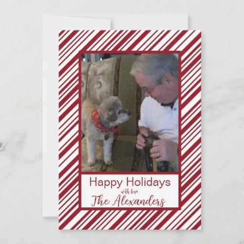 Simple Red and White Stripe Photo Holiday Card