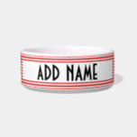 Simple Red and white stripes custom black name  Bowl<br><div class="desc">Water or food bowl for your pet. The minimalist look with red and white stripes makes this bowl look elegant and will blend in with any design. When ordering,  write your pet's name in a nice font. :)</div>