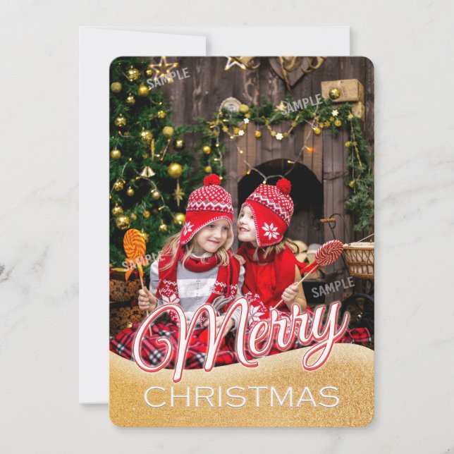 Simple Red and White Text Full Photo Xmas Card (Front)