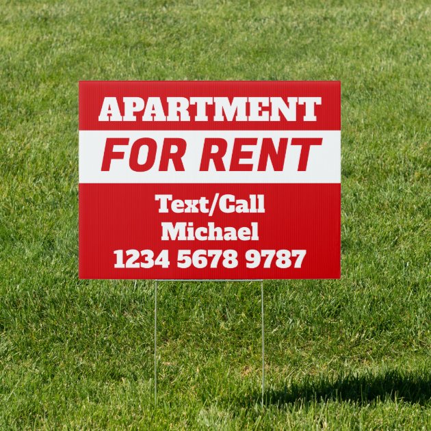 Simple Red Apartment for Rent Phone Number Sign