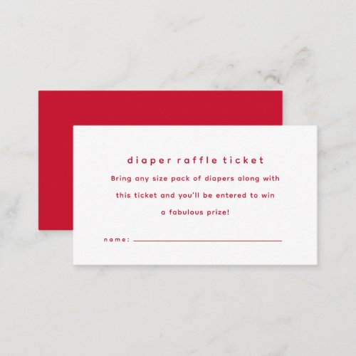 Simple red baby shower diaper raffle ticket enclosure card