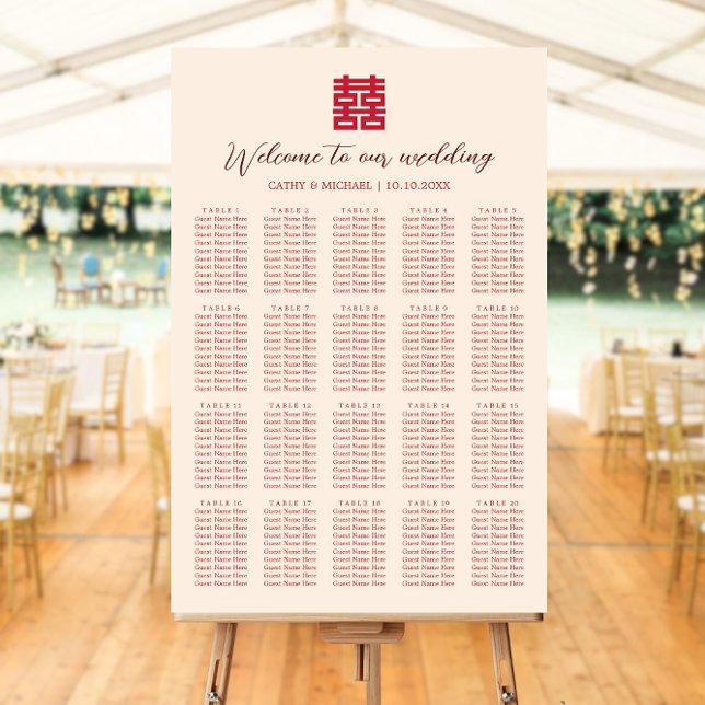Simple red beige Chinese wedding seating chart Foam Board (Creator Uploaded)