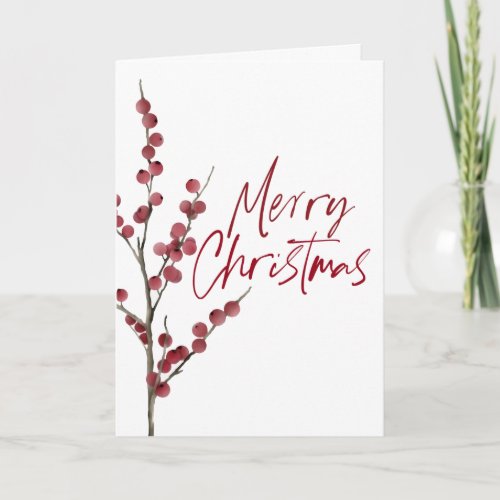Simple Red Berry Branch Watercolor Holiday Card