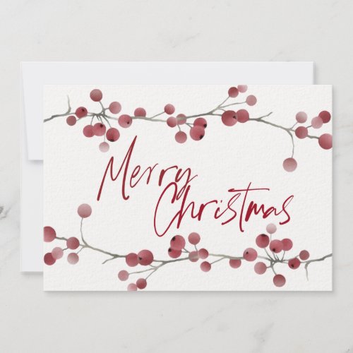 Simple Red Berry Garland Watercolor Flat Holiday Card