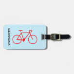 [ Thumbnail: Simple Red Bicycle Silhouette + Personalized Name Luggage Tag ]