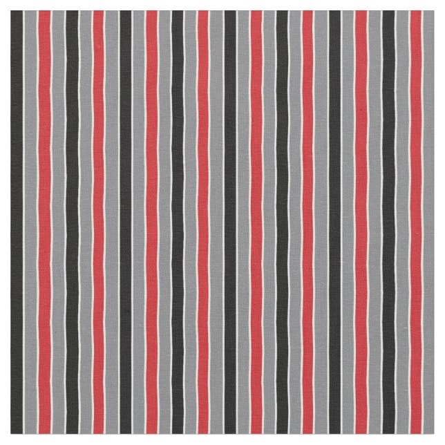 Simple Red Black and Gray Stripes Pattern Fabric (Close Up)
