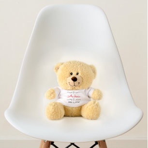 Simple Red Black And White Name And Date Script Teddy Bear