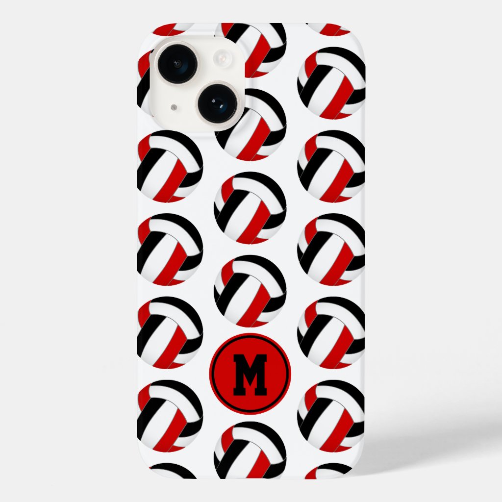 simple red black volleyballs pattern monogrammed iPhone case