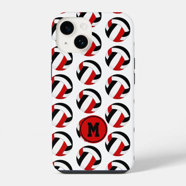 simple red black volleyballs pattern monogrammed iphone case (Back)