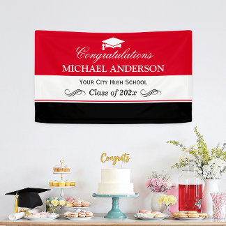 Simple Red Black White Graduation Party Banner