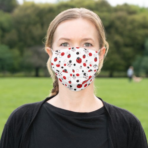 Simple Red Black  White Ladybug Pattern Adult Cloth Face Mask