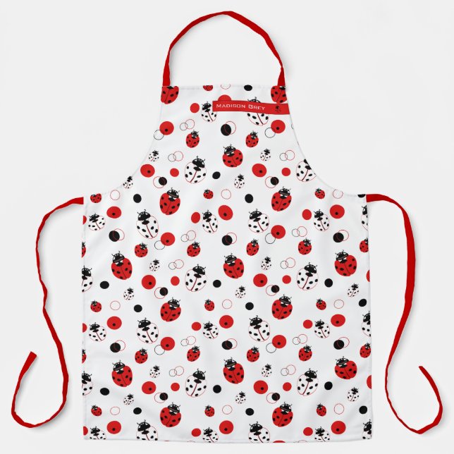 Simple Red, Black & White Ladybug Pattern Apron (Front)