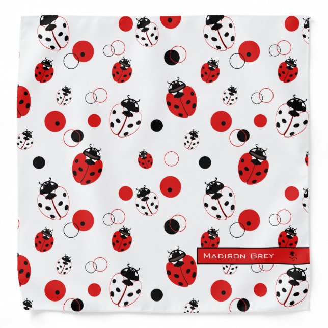 Simple Red, Black & White Ladybug Pattern Bandana (Front)