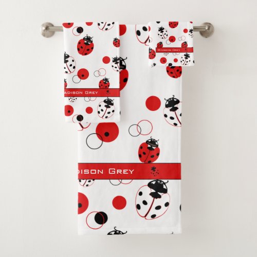 Simple Red Black  White Ladybug Pattern Bath Towel Set