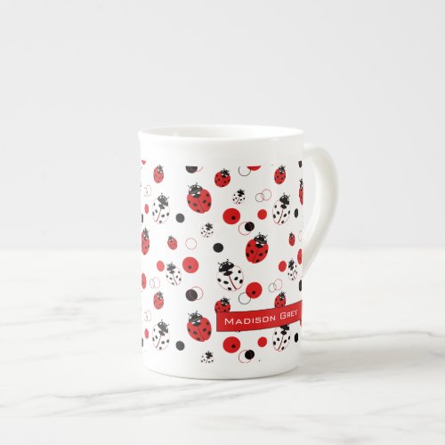 Simple Red Black  White Ladybug Pattern Bone China Mug