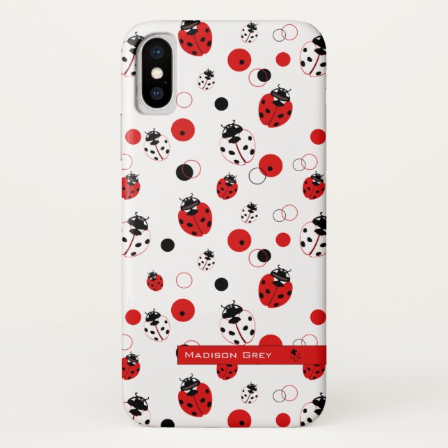 Simple Red, Black & White Ladybug Pattern Case-Mate iPhone Case (Back)