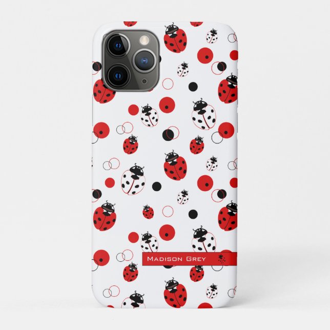 Simple Red, Black & White Ladybug Pattern Case-Mate iPhone Case (Back)