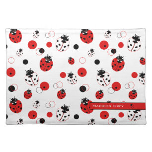 Simple Red, Black & White Ladybug Pattern Cloth Placemat