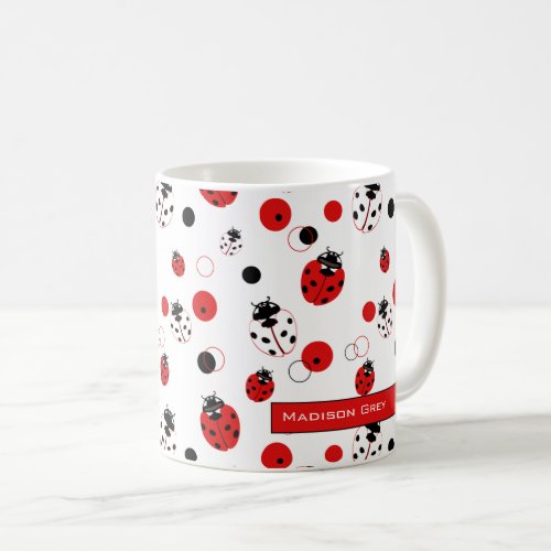 Simple Red Black  White Ladybug Pattern Coffee Mug