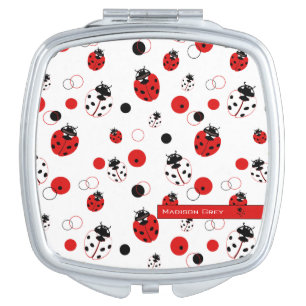 Simple Red, Black & White Ladybug Pattern Compact Mirror