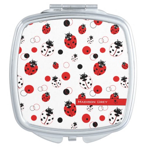 Simple Red Black  White Ladybug Pattern Compact Mirror