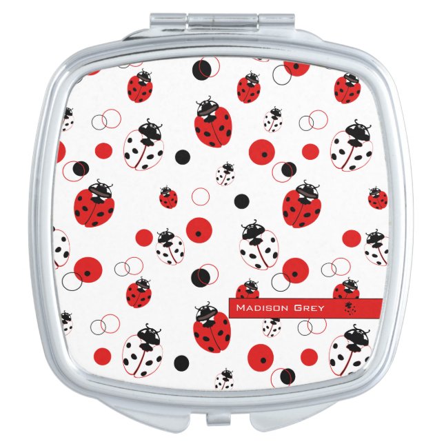 Simple Red, Black & White Ladybug Pattern Compact Mirror (Front)