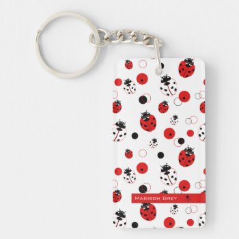 Simple Red  Black & White Ladybug Pattern Keychain by LifeInColorStudio at Zazzle
