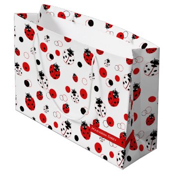 Simple Red  Black & White Ladybug Pattern Large Gift Bag by LifeInColorStudio at Zazzle
