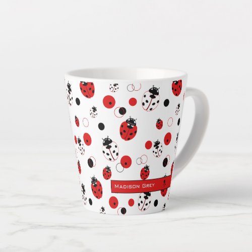 Simple Red Black  White Ladybug Pattern Latte Mug