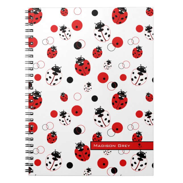 Simple Red, Black & White Ladybug Pattern Notebook (Front)