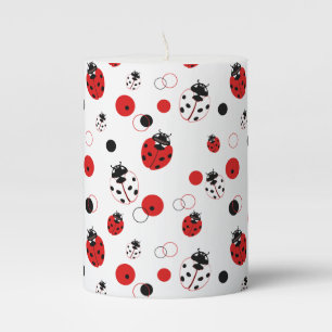 Simple Red, Black & White Ladybug Pattern Pillar Candle