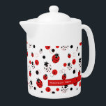 Simple Red, Black & White Ladybug Pattern Teapot<br><div class="desc">Simple and elegant pattern featuring ladybugs clipart in red,  black and white color with circles and dots in red and black and a personalized name label.
Change the name to personalize or customize further to add your own touch.</div>