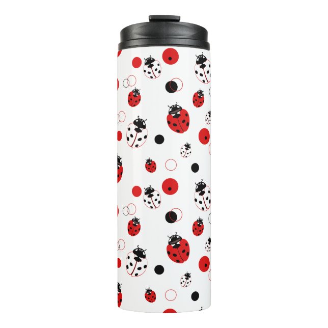 Simple Red, Black & White Ladybug Pattern Thermal Tumbler (Front)