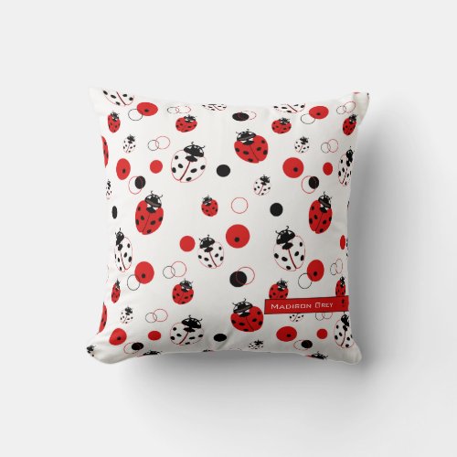 Simple Red Black  White Ladybug Pattern Throw Pillow